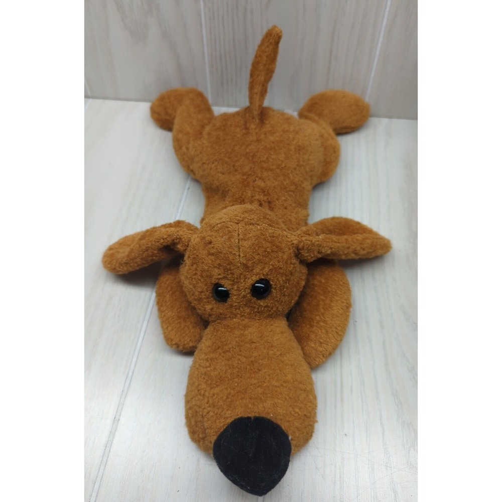 Plush Brown dog lying down big snout black nose textured fur beans 16"β